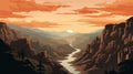 Breathtaking Canyon Scenery: Bold Graphic Illustration Of A Sunset Scene Royalty Free Stock Photo