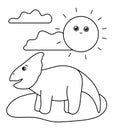 Black and white dino under the sun. Summer scene outline illustration with cute protoceratops dinosaur. Funny prehistoric reptiles Royalty Free Stock Photo