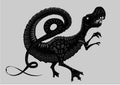 Tyrannosaur silhouette isolated on white. Black and white dinosaur. Tattoo style.
