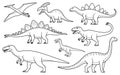 Black and white dinosaur in various poses dinosaurs Royalty Free Stock Photo