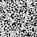 Black and white ditsy floral with tendril seamless vector pattern background for fabric, scrapbooking projects Royalty Free Stock Photo