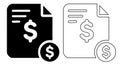 Black and white of a document with a dollar sign and a coin representing financial transactions Royalty Free Stock Photo