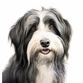 Detailed Charcoal Drawing Of Bearded Collie On White Background