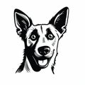 Black And White Dog Drawing: Graphic Design Elements With Traditional Vietnamese And Hopi Art Influence