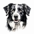 Black And White Dog Drawing: Realistic Portrait In Colorful Svg Style Royalty Free Stock Photo