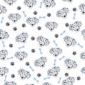 Black-white dog muzzle Dalmatian. Seamless pattern with cute cartoon dogs muzzle dalmatians