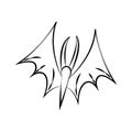 Black and white doodle bat icon. Autumn linear isolated element