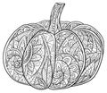 Black and white doodle illustration of pumpkin with a boho pattern Royalty Free Stock Photo