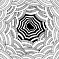 Black and white doodle stripe pattern. Coloring page with outline abstract simple ornament. Psychedelic texture. Vector