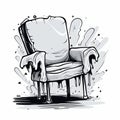 Intricate Black And White Cartoon Dirty Chair Illustration With Melting Slimepunk Style
