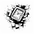 Contemporary Ink Style Vector Image Of Broken Glass Watch