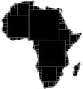 Black and white dotted map of Africa consisting of smoothly decreasing squares of the maximum size inscribed into the form.