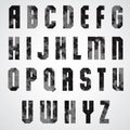 Black and white dotty graphic upper case letters, industrial font.