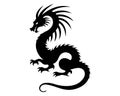 black and white dragon tattoo, wyvern, mythical animal, tattoo line art Royalty Free Stock Photo