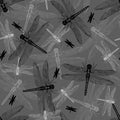 Black And White Dragonfly Seamless Vector Pattern On Gray Background