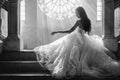 Dramatic art portrait of beautiful asian female model in wedding dress