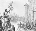 joan of arc drawing vintage in the capture of a fortification, 17th century,history.historical,vintage,france