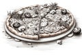 Black and white drawing of an appetizing Italian pizza. Generative ai