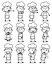 Black and White Drawing Art of Cartoon Chef - Set of Concepts Vector illustrations