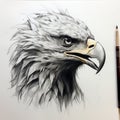Hyper-realistic Black And White Eagle Drawing On Paper Royalty Free Stock Photo