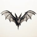 Photographically Detailed Black And White Bat Drawing With Realistic Sculpture Style