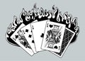 Black and white drawing of burning playing cards Royalty Free Stock Photo