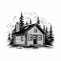 Simple Cabin Lodge Illustration: High Contrast Black And White Art