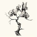 Hyperrealistic Tree Drawing With Orchids: A Graceful Composition