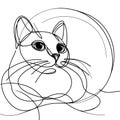 A black and white drawing of a cat with large eyes, long whiskers, and a round face on a white background.