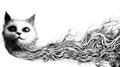A black and white drawing of a cat with long hair, AI Royalty Free Stock Photo