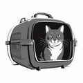 a black and white drawing of a cat in a small suitcase with a white background and a black and white drawing of a cat in a small