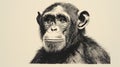 Bold Lithographic Chimpanzee Drawing In The Style Of David Nordahl