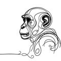 A black and white drawing of a chimpanzee's head, with a long, curved nose and large eyes.