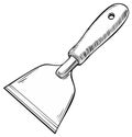 Black and white drawing of a chisel scraper tool with a handle for scraping surfaces Royalty Free Stock Photo