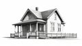 Historically Accurate Black And White House Illustration With Porch