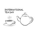 Black And White Drawing Of Cup And Teapot. Silhouette Of A Cup Of Tea And Teapot.
