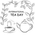 Black And White Drawing Of Cup, Teapot And Tea Bag. Royalty Free Stock Photo