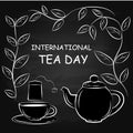 Black And White Drawing Of Cup, Teapot And Tea Bag. Royalty Free Stock Photo