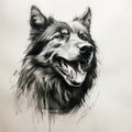 Hyperrealistic Black And White Shepherd Dog Drawing With Thick Brushstrokes