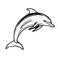 Simple Dolphin Silhouette Coloring Page - White Background, Bold Lithographic Style