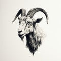 Minimalist Goat Head Illustration With Detailed Atmospheric Portraits