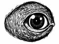 A Black And White Drawing Of An Eye - Pen and ink illustration of an eyeball man