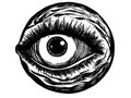 A Black And White Drawing Of An Eye - Pen and ink illustration of an eyeball man