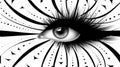 A black and white drawing of an eye with a star pattern, AI Royalty Free Stock Photo