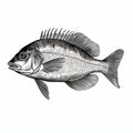 Black And White Fish Drawing With Textured Illustrations