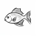 Minimalist Line Drawing Of Fish - Stenciled Iconography Illustration Royalty Free Stock Photo