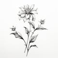 Hyperrealistic Black And White Flower Illustration: Minimalistic Zinnia Drawing
