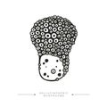 Black and white drawing of a hallucinogenic mushroom. A stylized image of a psilocybin mushroom. Vector illustration