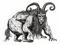 A Black And White Drawing Of A Horned Animal - mythologic satyr medieval bestiary Royalty Free Stock Photo