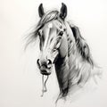 Liquid Metal Horse Portrait: Detailed Penciling In Black And White